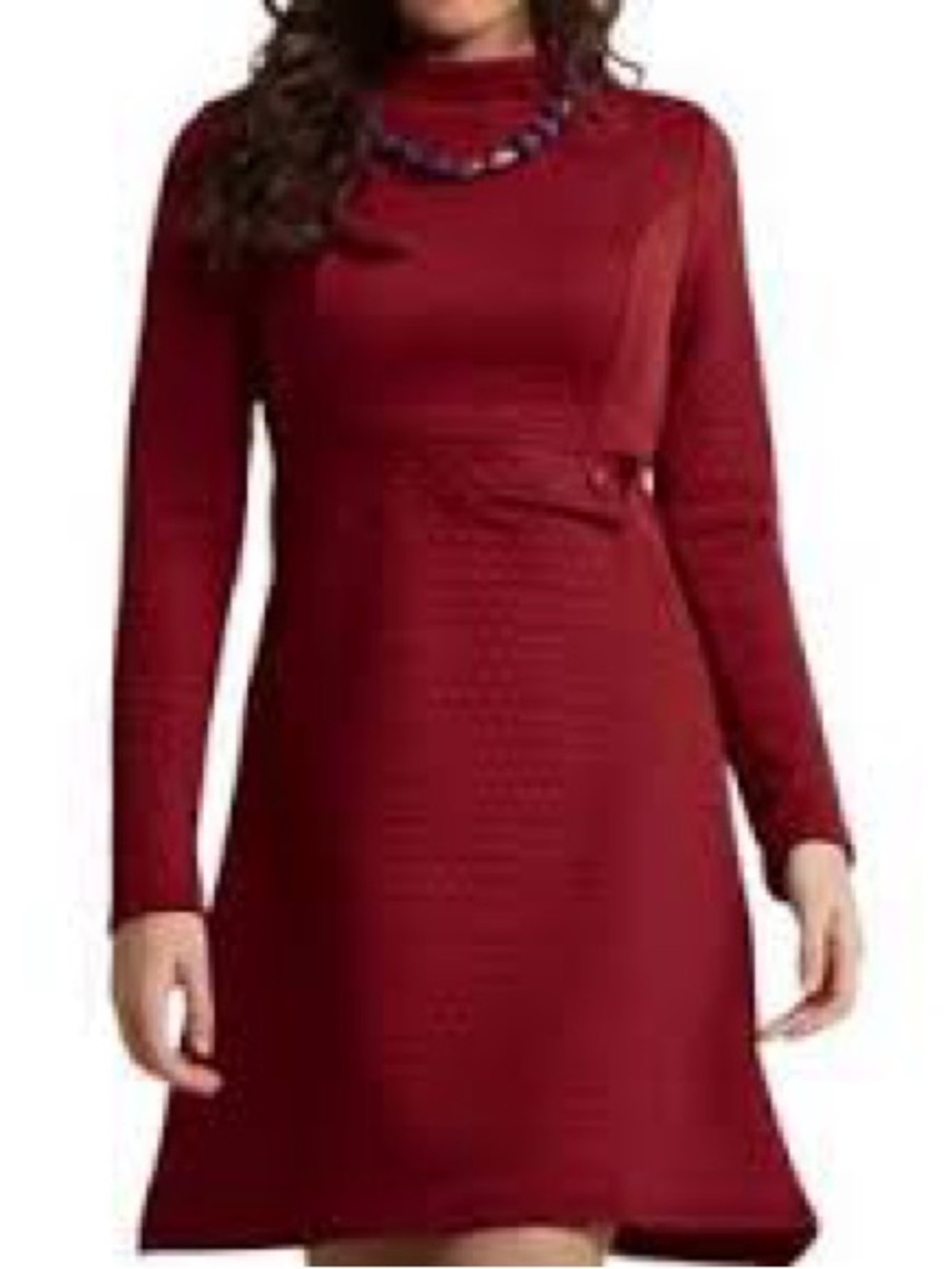 ModCloth - Berry Red Quilted Mock Neck Boho Long Sleeve Mini Dress Size Medium